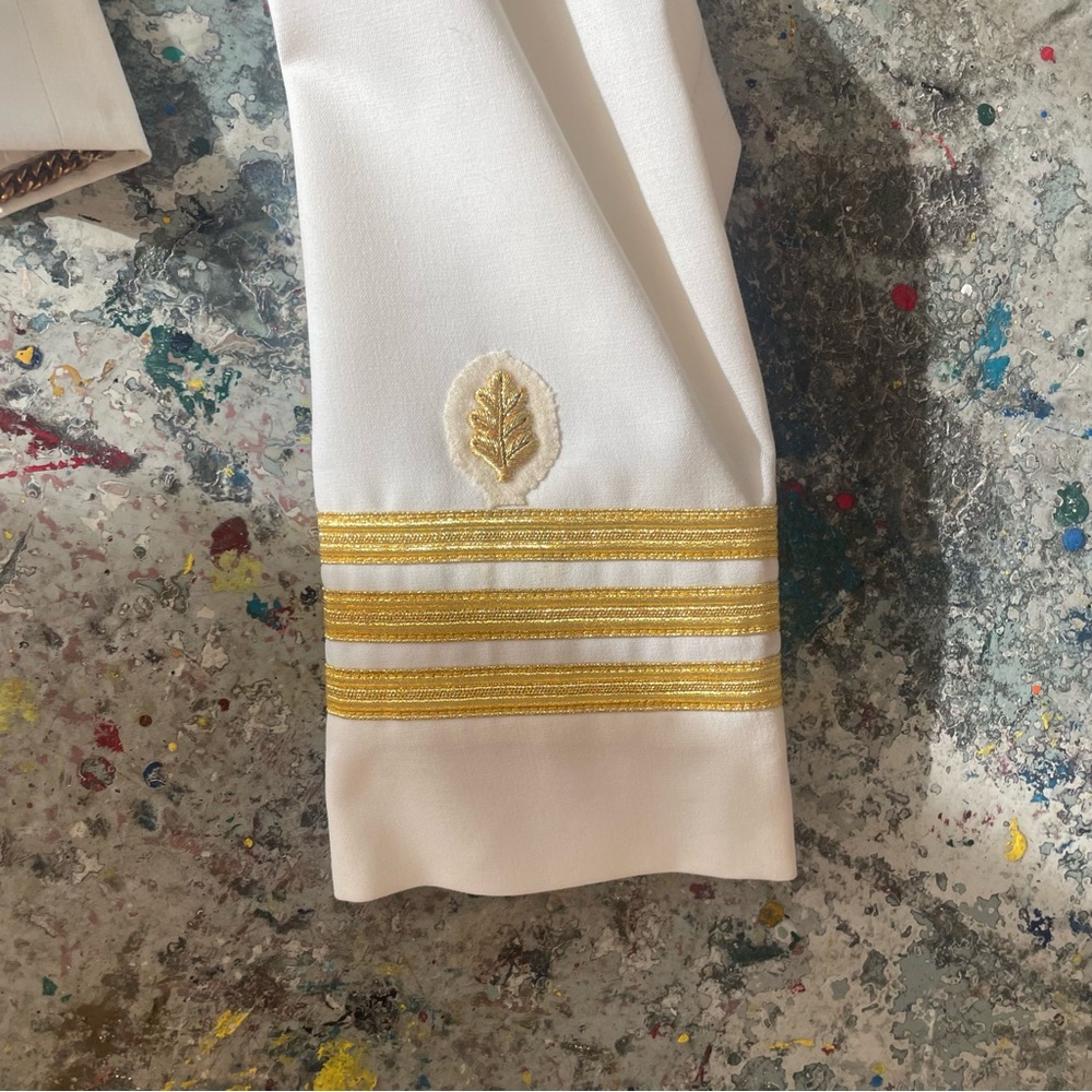 Vintage 1960s Naval Officer Cropped Jacket White Military Blazer Gold Button - Picture 6 of 7